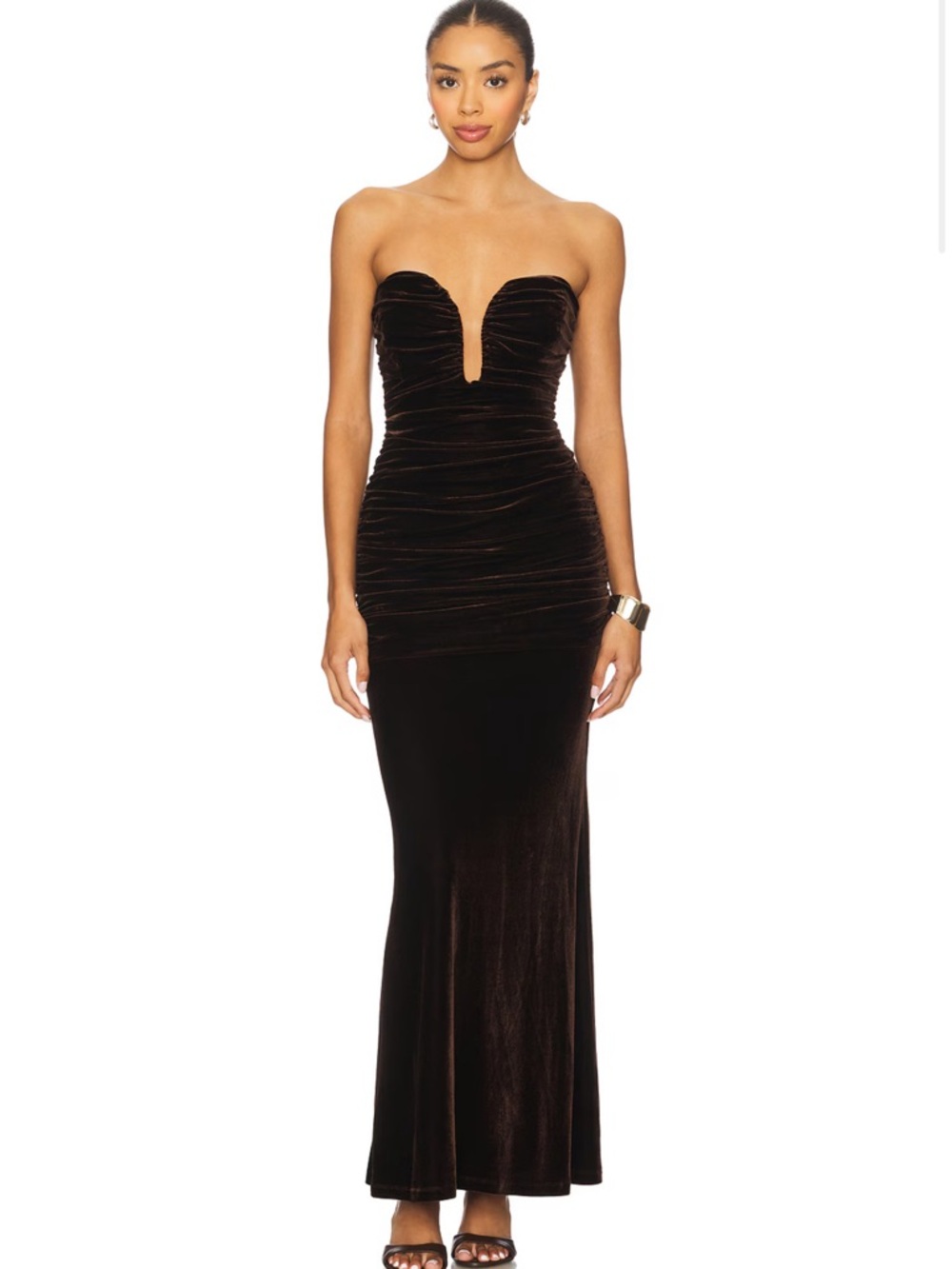 Bardot Brown Strapless Velvet Sweetheart Gown